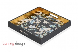 Black square lacquer tray with white crane pattern 35*35*4 cm